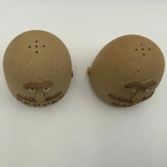 1981 Signed Marion Schlauch Salt & Pepper Shakers Stoneware Men with Mustaches - Picture 2 of 9